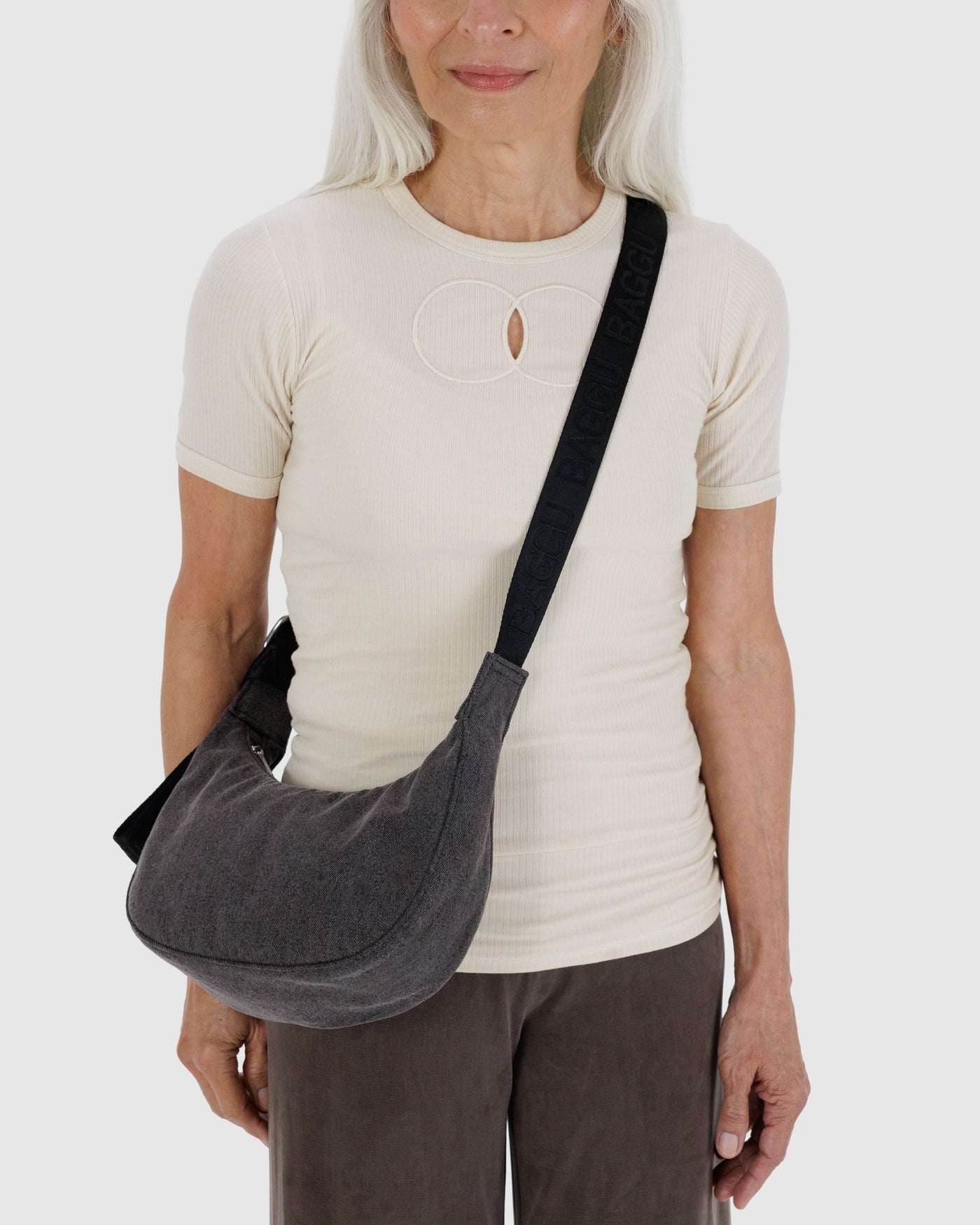Small Denim Crescent Bag